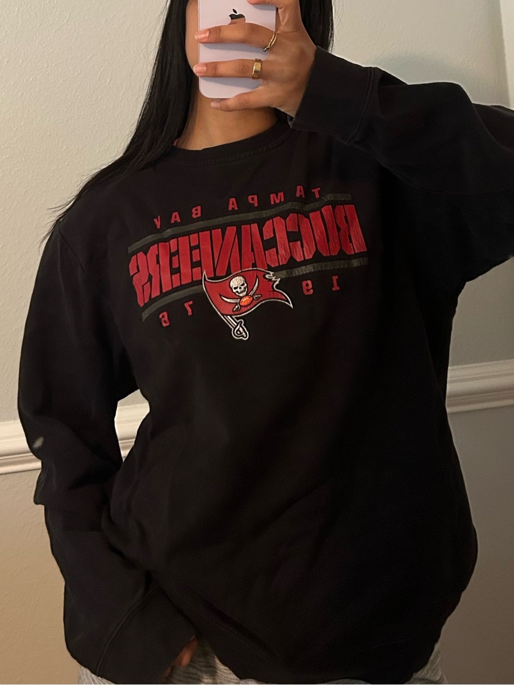 NFL Tampa Bay Buccaneers Black Crewneck with Red Logo